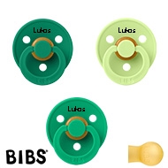 BIBS Colour sutter med navn, 3-pak med Evergreen, Cactus og Matcha